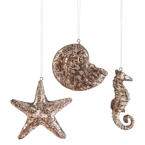 Starfish Shell Seahorse 4.5 Inch Coastal Holiday Ornaments Set of 3 - Picture 1 of 4